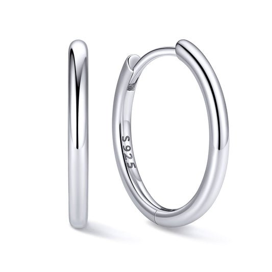 14mm Silver hoop earrings on a white background