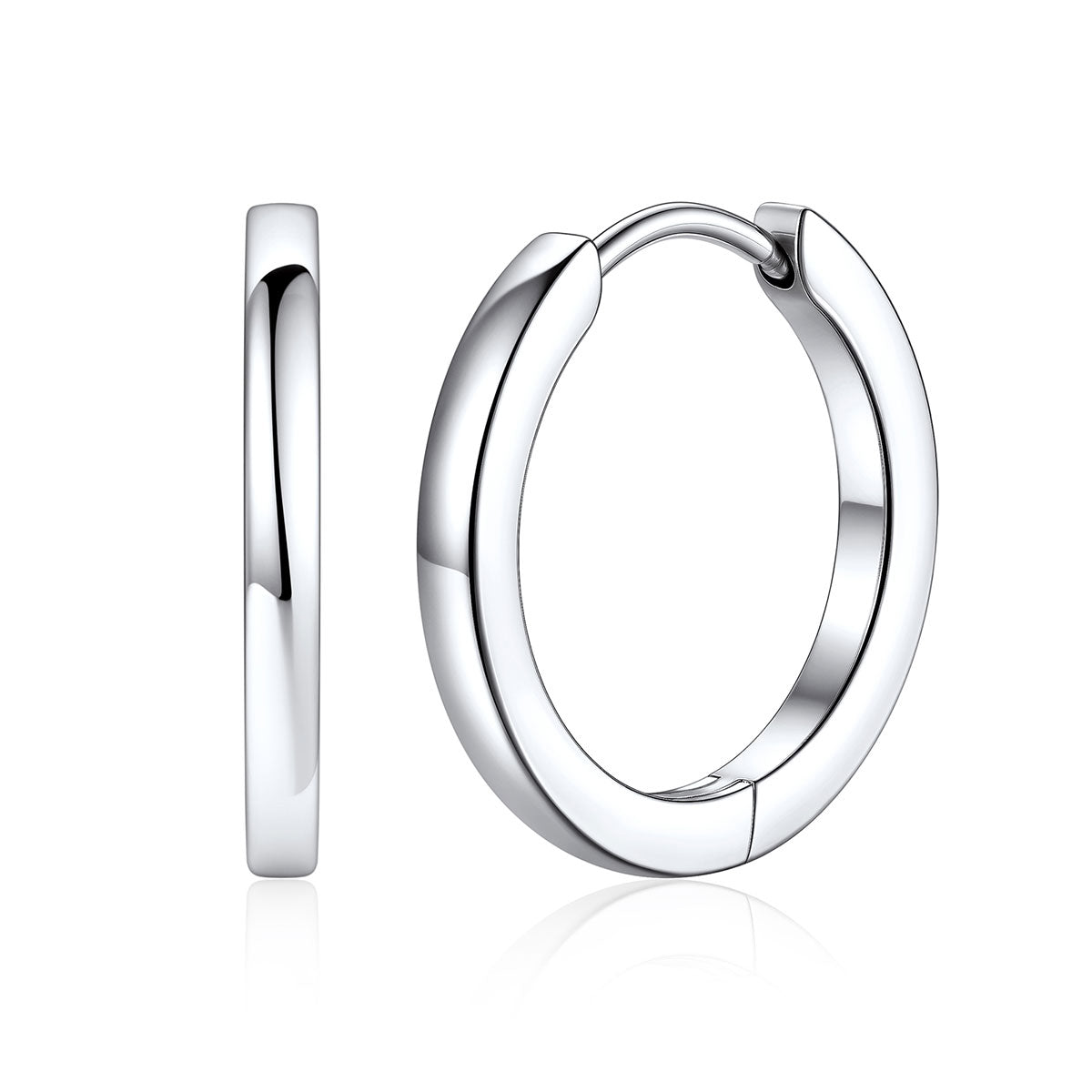 14mm Stainless Steel Huggie Earrings for Women Men on a white background