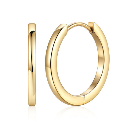 16mm Gold Plated Stainless Steel Huggie Earrings for Women Men on a white background 
