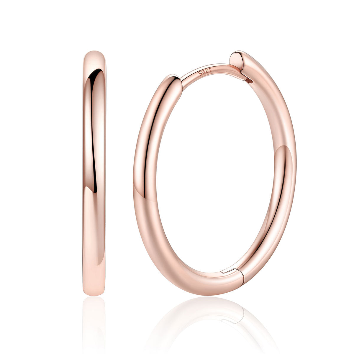 16mm Rose Gold Plated Classic Huggie Earrings for Men Women on a white background