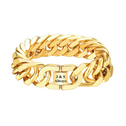 17mm Cuban Link Chain Bracelet Gold Plated