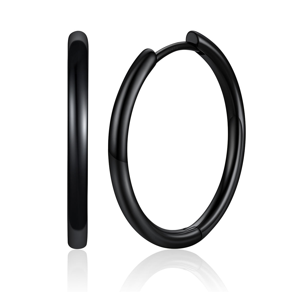 18mm Black Plated Classic Huggie Earrings for Men Women on a white background