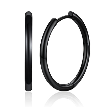 18mm Black Plated Classic Huggie Earrings for Men Women on a white background