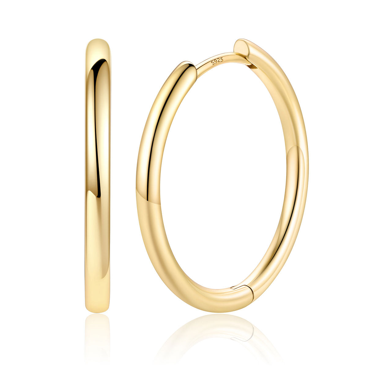 18mm Gold Plated Classic Huggie Earrings for Men Women on a white background
