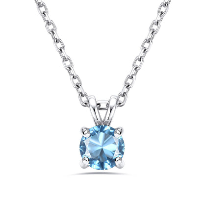 1CT Solitaire March Birthstone Necklace For Women on a white background
