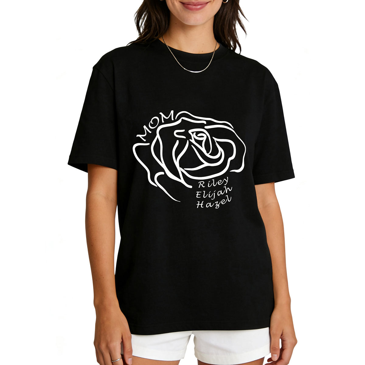 Custom Name Rose T Shirt for Mom 1-4 Names
