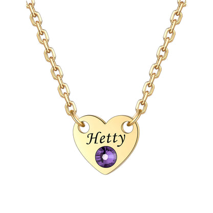 1 Hearts Name Birthstone Necklace Gold Plated