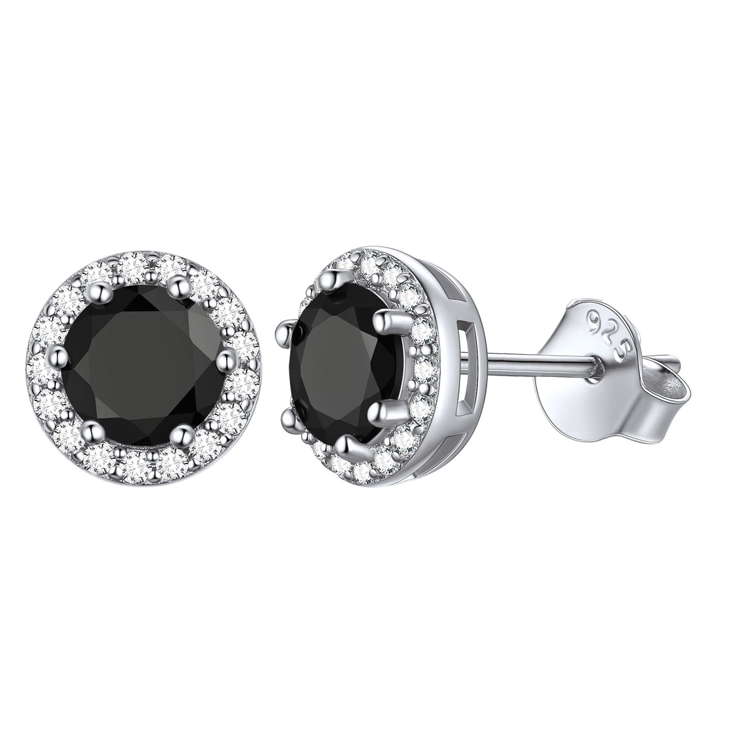 925 Sterling Silver Birthstone Halo Stud Earrings With Cubic Zirconia