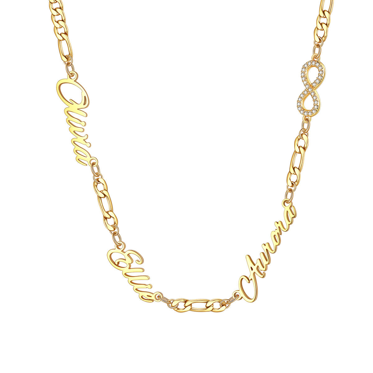 Custom Name Cuban Figaro Chain Necklace with CZ Heart Cross Bow for Women