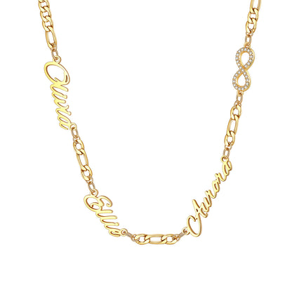 Custom Name Cuban Figaro Chain Necklace with CZ Heart Cross Bow for Women