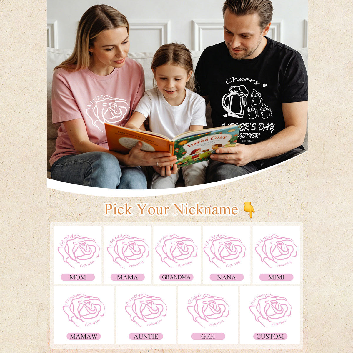 Custom Name Rose T Shirt for Mom 1-4 Names