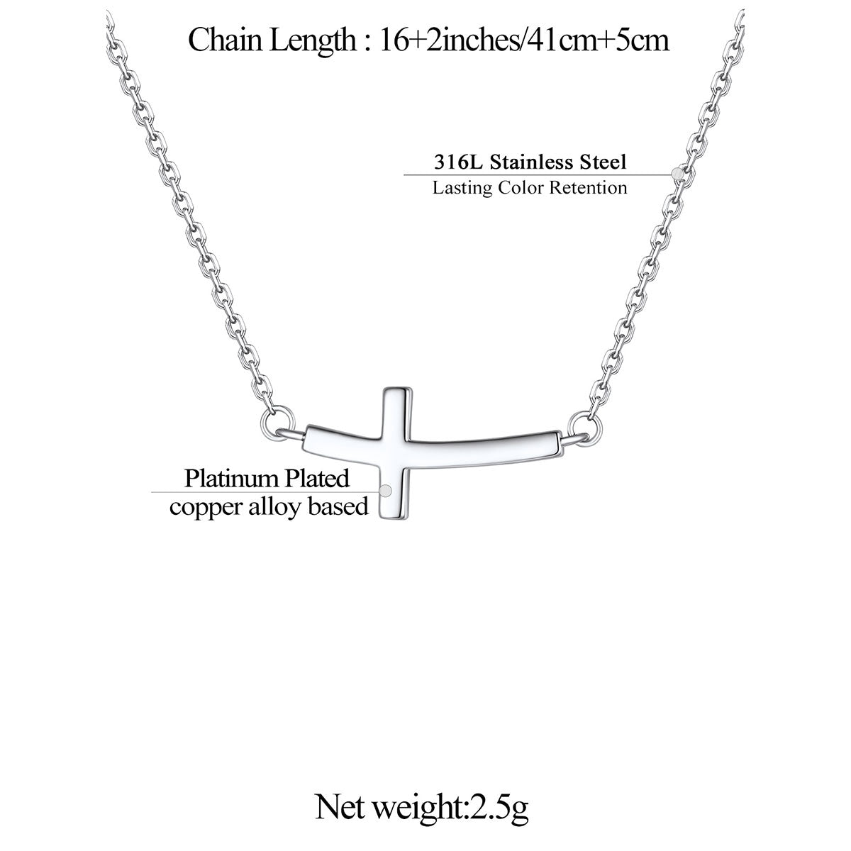 Concise Sideways Cross Necklace for Women