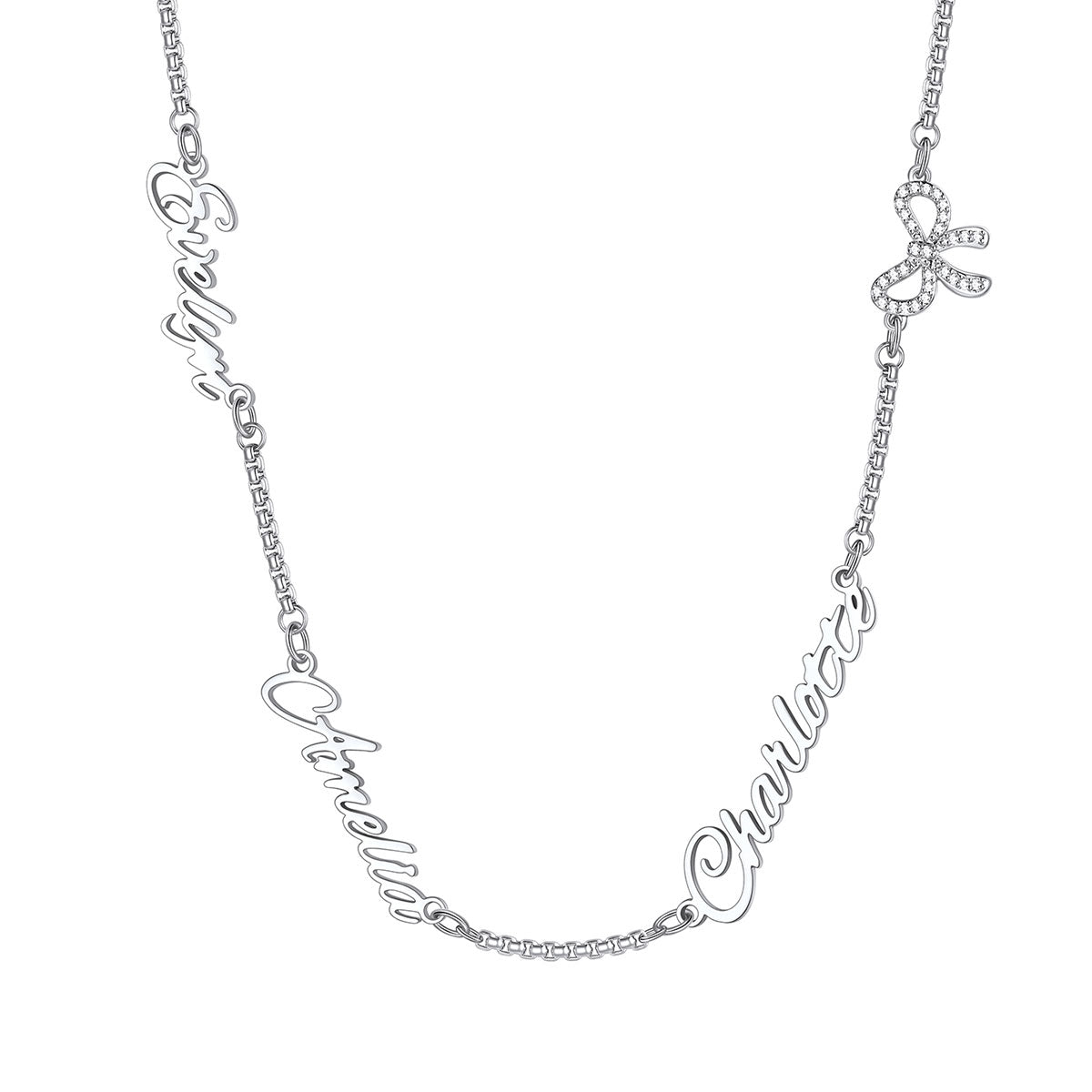 Personalized Name Necklace with CZ Heart Cross Bow for Women