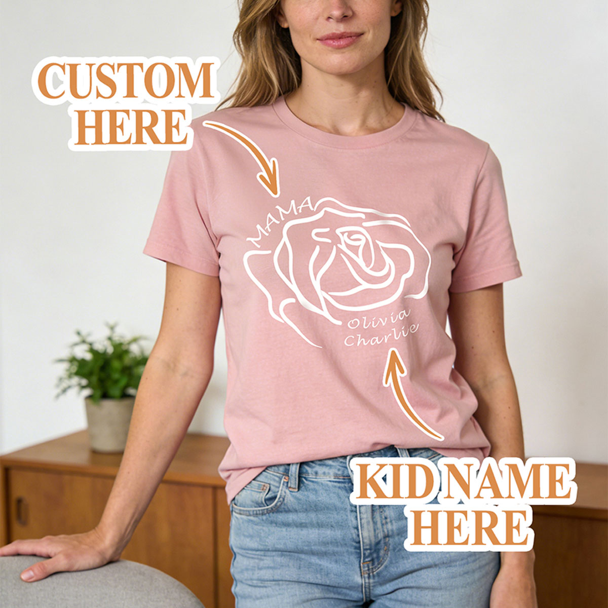 Custom Name Rose T Shirt for Mom 1-4 Names
