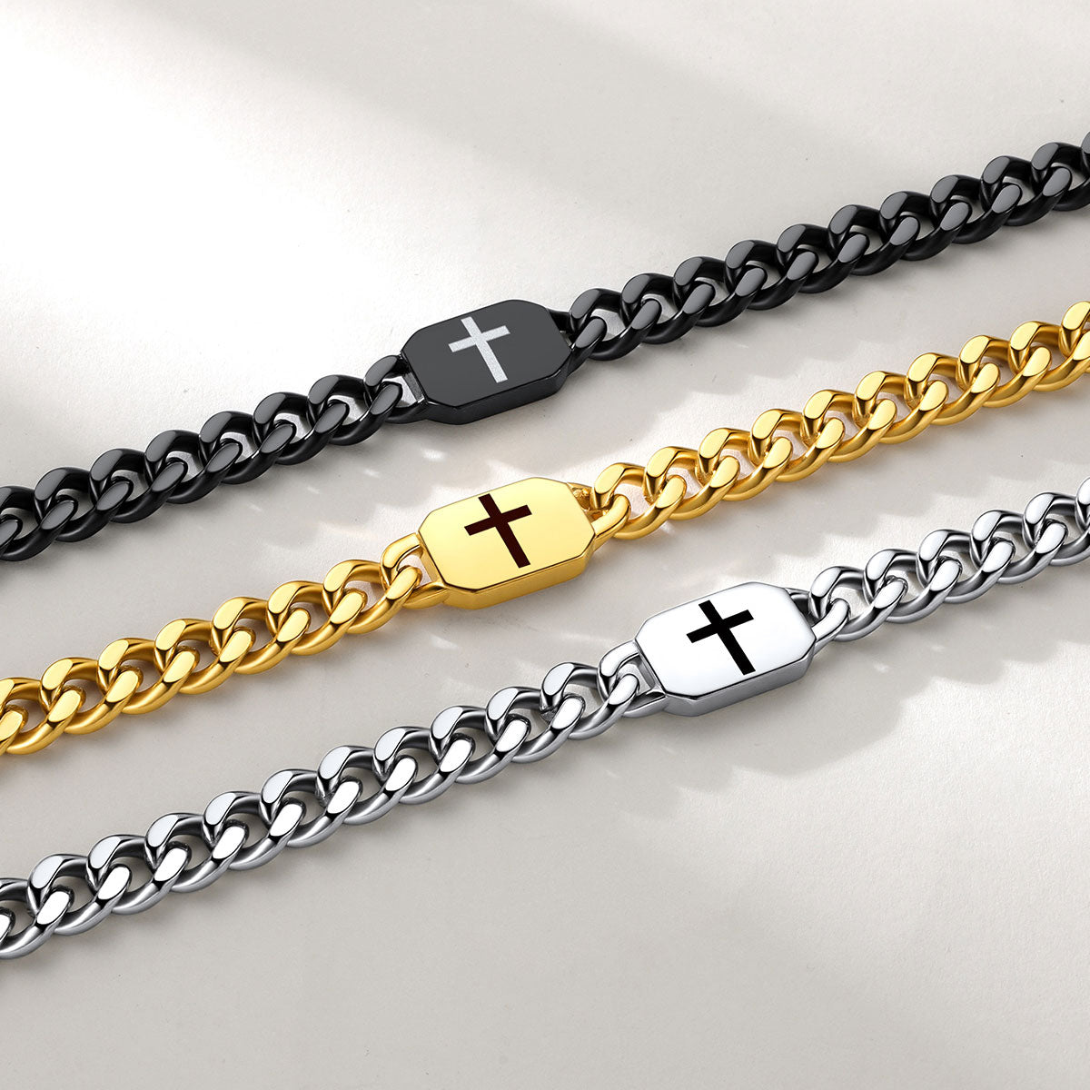 Custom Cross Cuban Link Chain Necklace in Stainless Steel 7/9MM