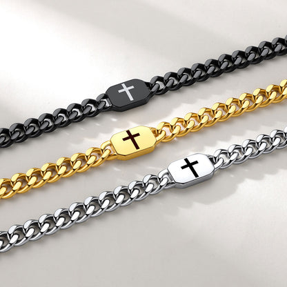 Custom Cross Cuban Link Chain Necklace in Stainless Steel 7/9MM