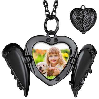 Customized Heart Picture Necklace Angel Wings Locket