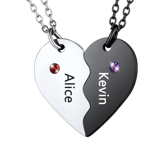 Custom Birthstone Heart Matching Necklaces