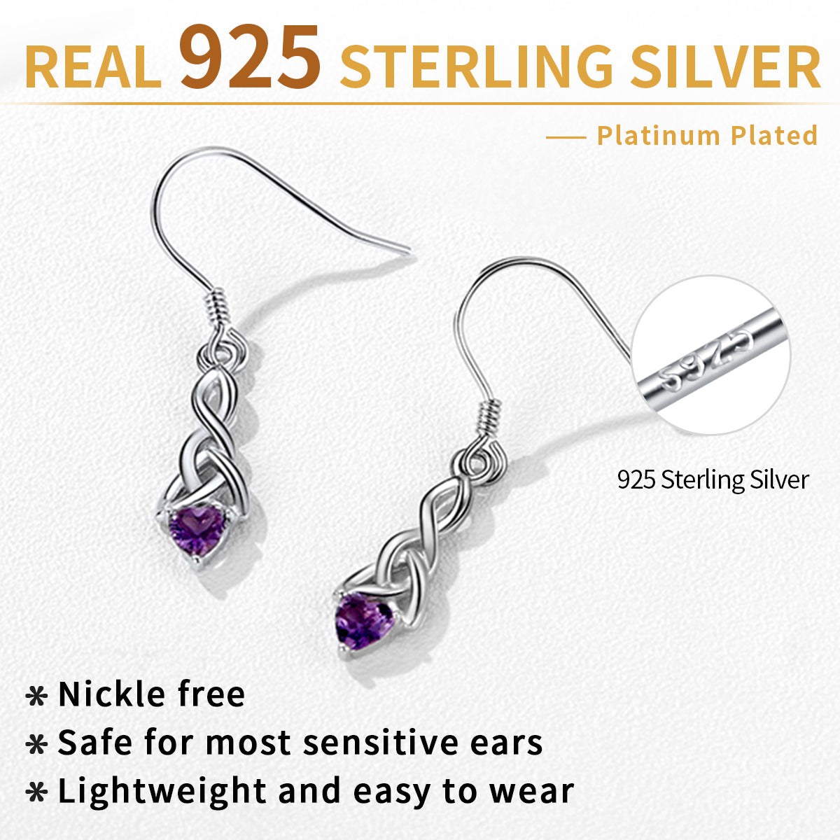 Sterling Silver Birthstone Celtic Knot Dangle Earrings