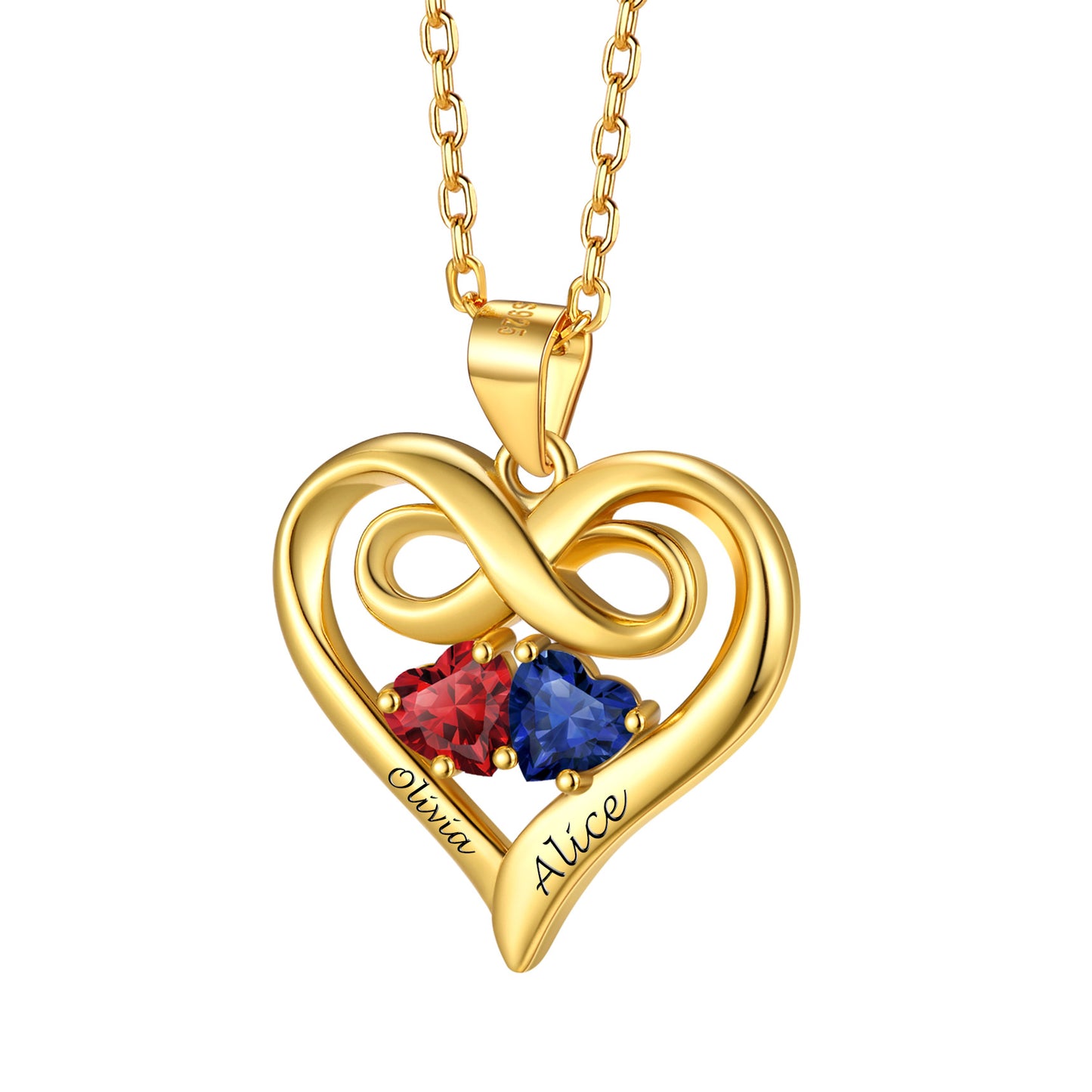 Personalized Infinity Heart Birthstone Necklace For Mom and Daughter