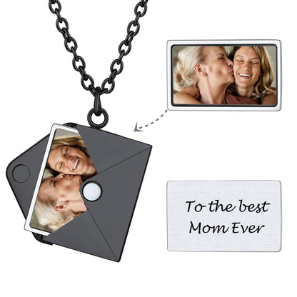 Personalized Envelope Locket Necklace Black