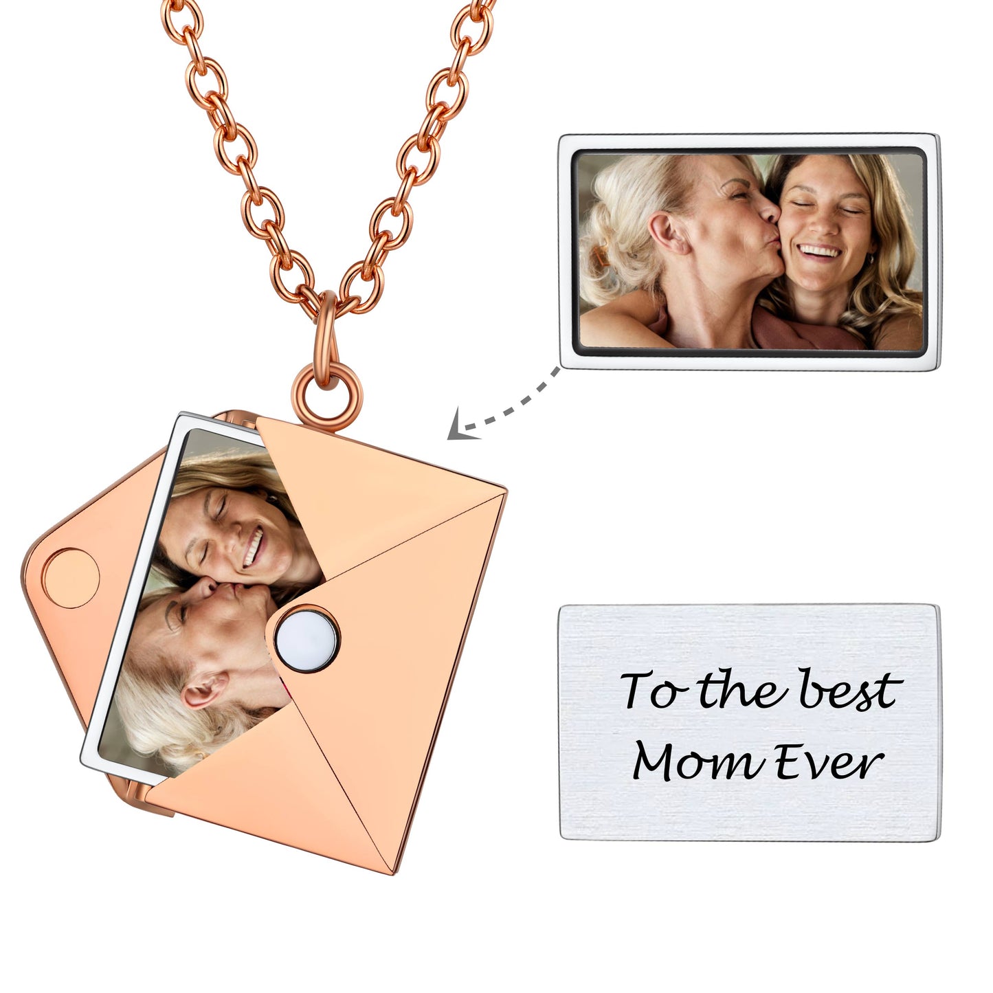 Personalized Envelope Locket Necklace Rose Gold