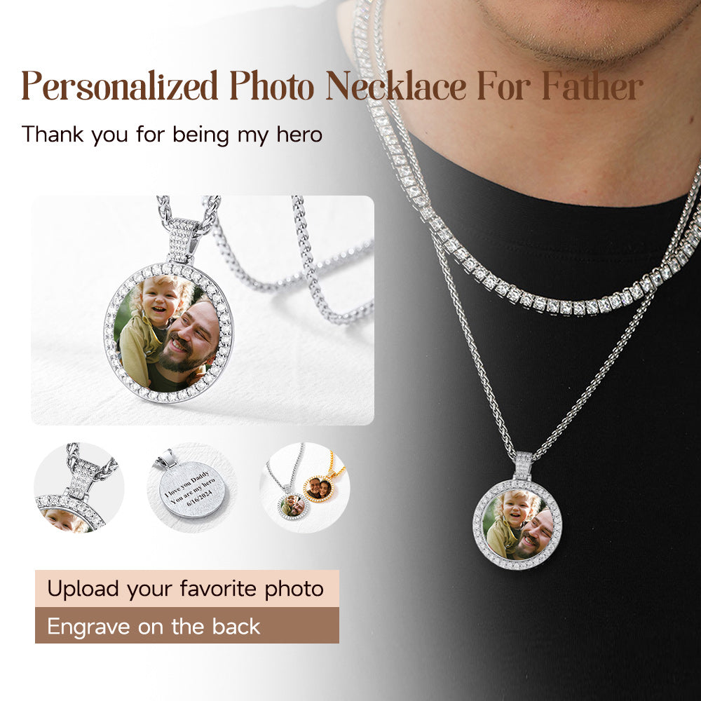 Customized Photo Necklace CZ Picture Pendant Necklace
