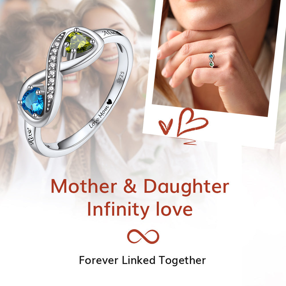 Personalized Name Birthstone Infinity Ring For Mom