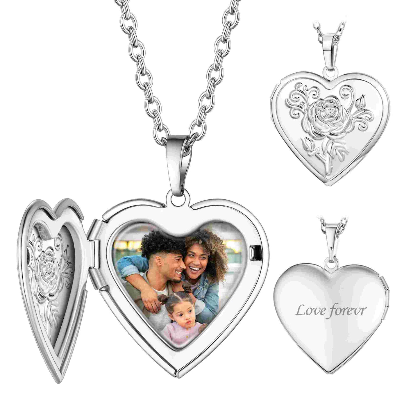 Personalized Photo Rose Heart Locket Necklace