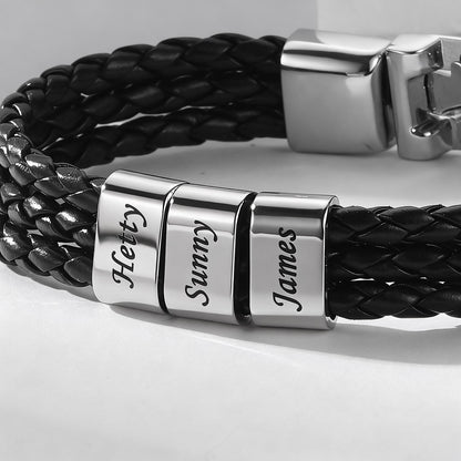 Personalized Name Beads Leather Braided Layer Bracelet
