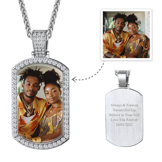 Personalized Dog Tag CZ Picture Necklace for Men Women