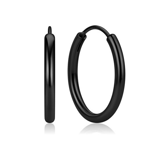 20mm Black Plated hoop earrings on a white background