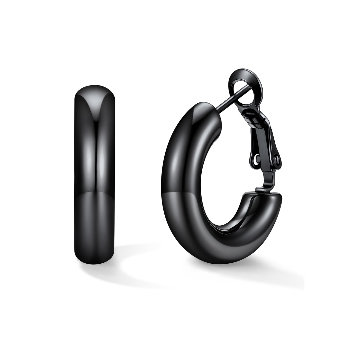 20mm Black hoop earrings on a white background