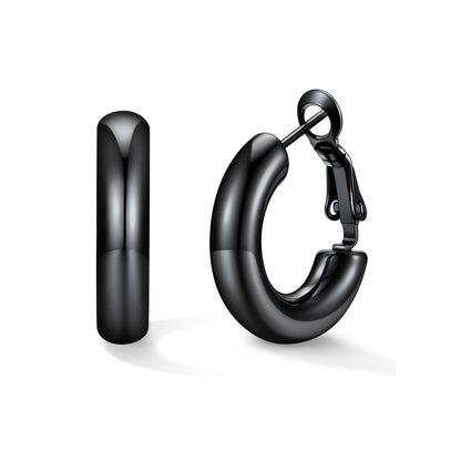 20mm Black hoop earrings on a white background
