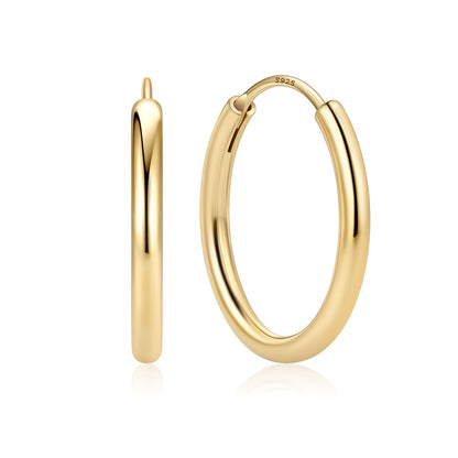 20mm Gold plated hoop earrings on a white background