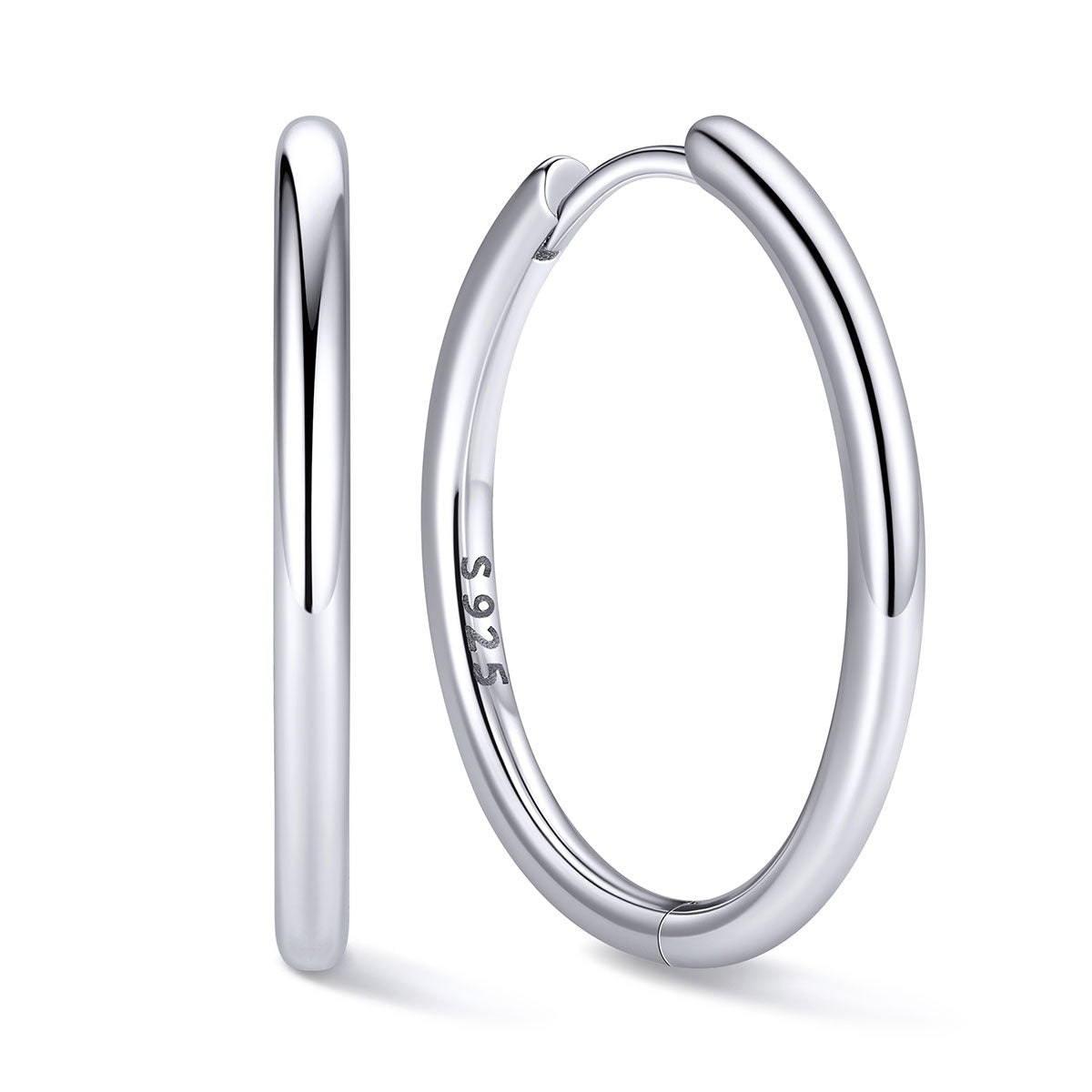 20mm Silver huggie earring on a white background