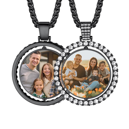Customized Double Sided Picture Necklace With Cubic Zirconia