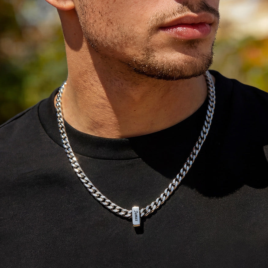Custom Engraved Charm Multi Name Cuban Link Necklace