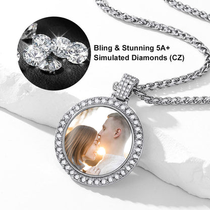 Memorial necklace with picture feature, showing a close-up of the pendant 