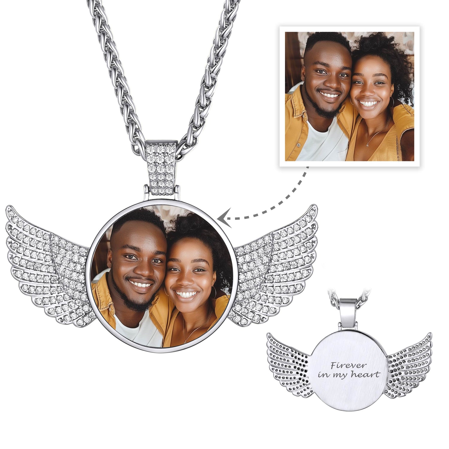 Personalized Angel Wings Picture Necklace with Cubic Zirconia