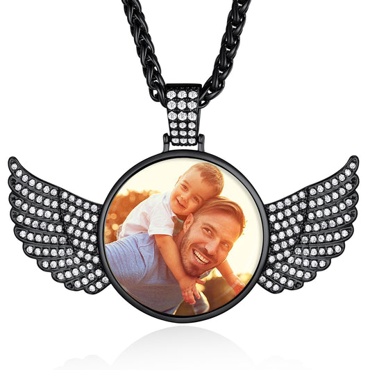 Personalized Angel Wings Picture Necklace with Cubic Zirconia
