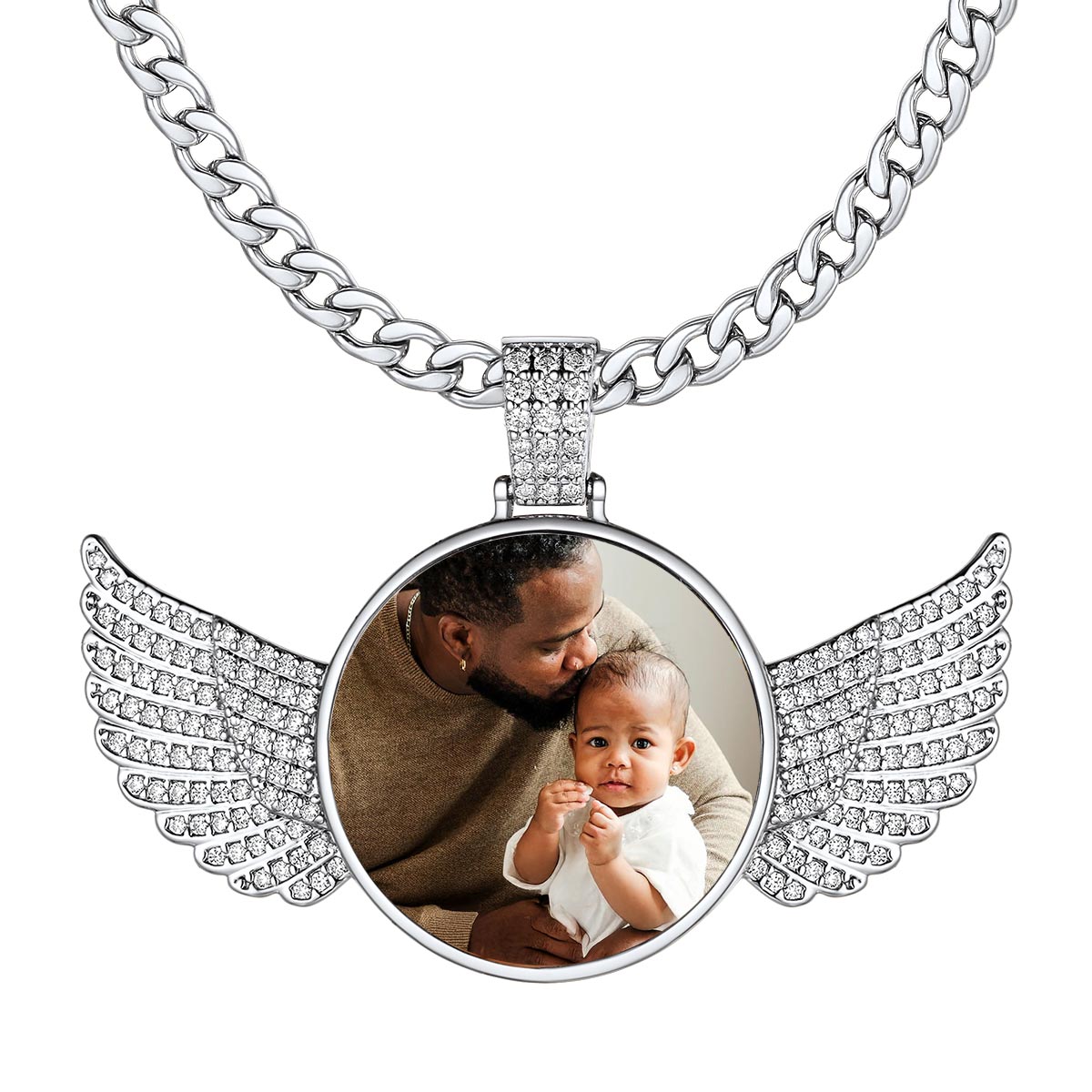 Personalized Angel Wings Picture Necklace with Cubic Zirconia