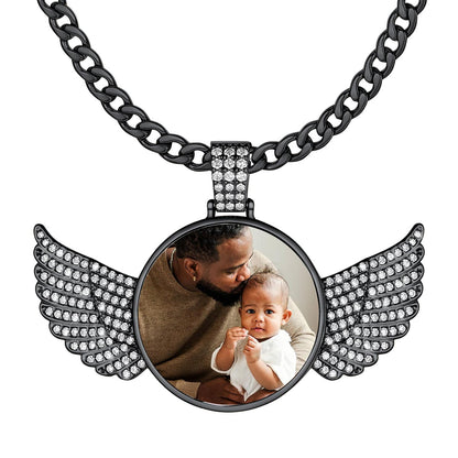 Personalized Angel Wings Picture Necklace with Cubic Zirconia