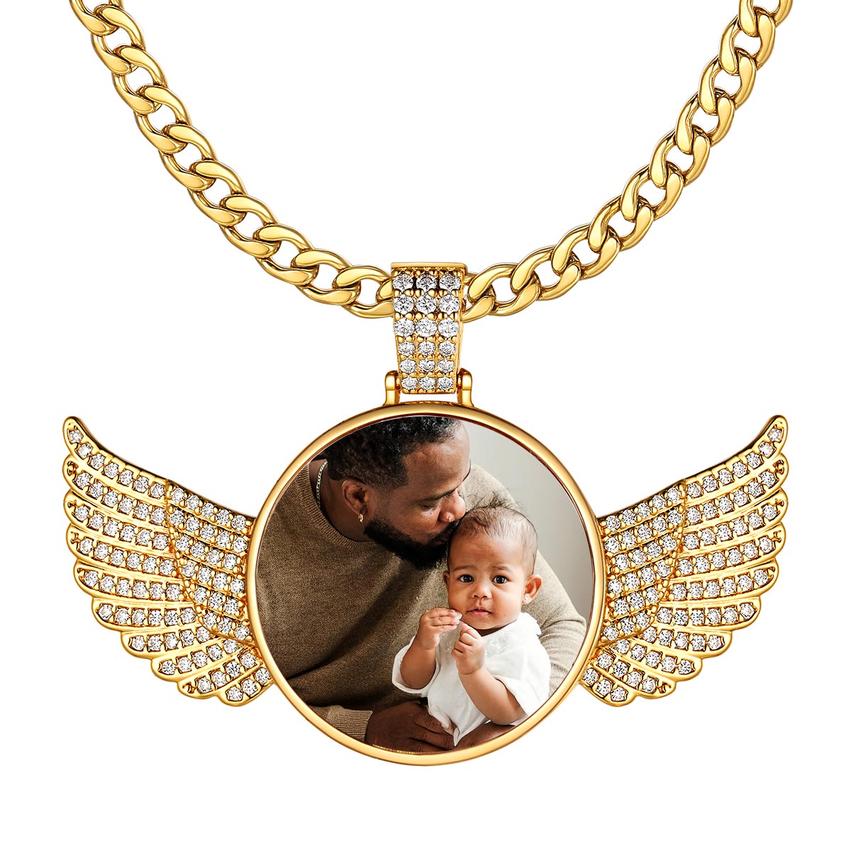 Personalized Angel Wings Picture Necklace with Cubic Zirconia