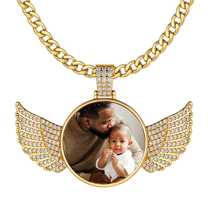 Personalized Angel Wings Picture Necklace with Cubic Zirconia