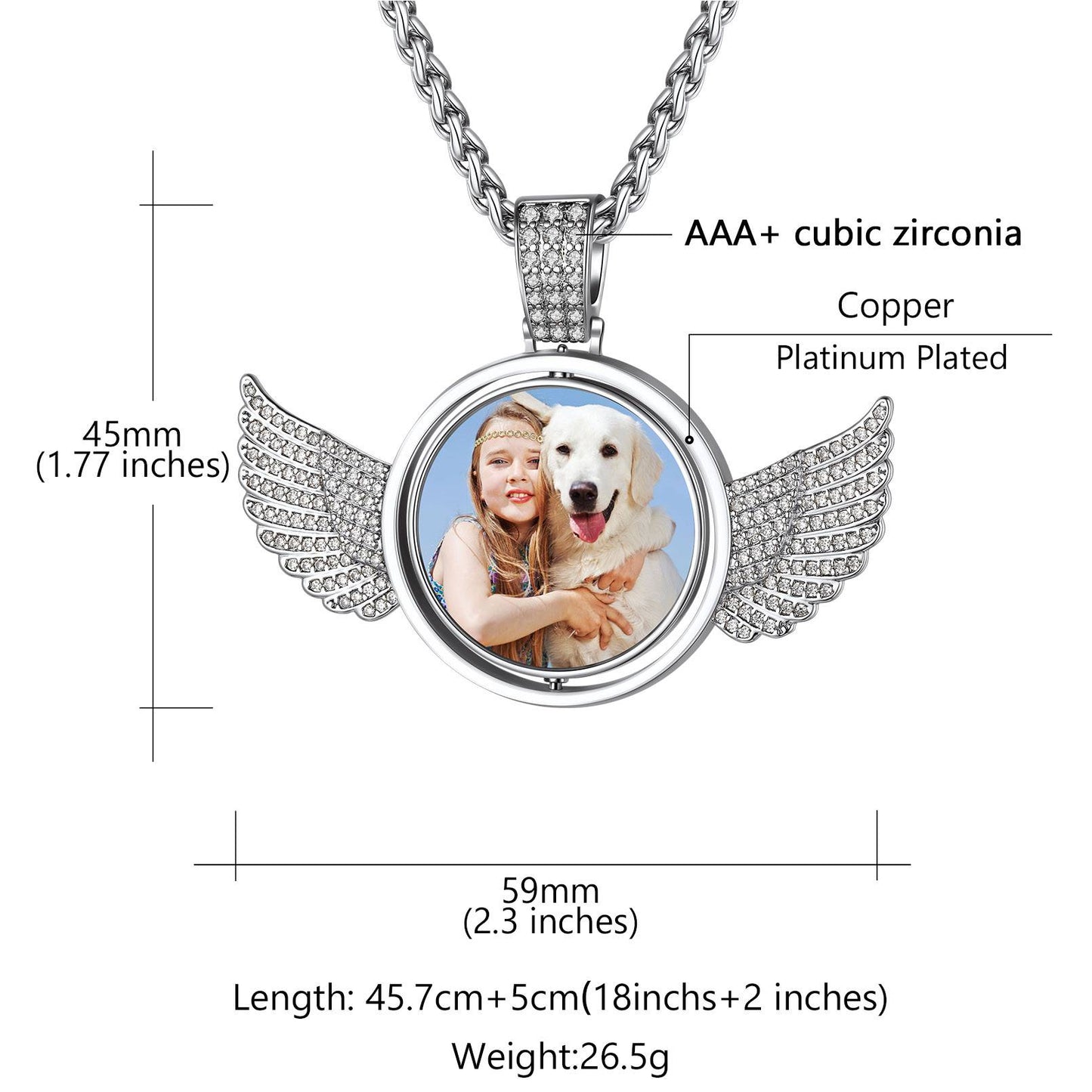 Personalized Angel Wings Rotatable Picture Necklace