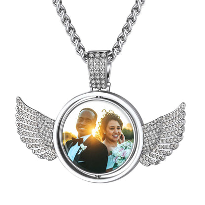 Personalized Angel Wings Rotatable Picture Necklace