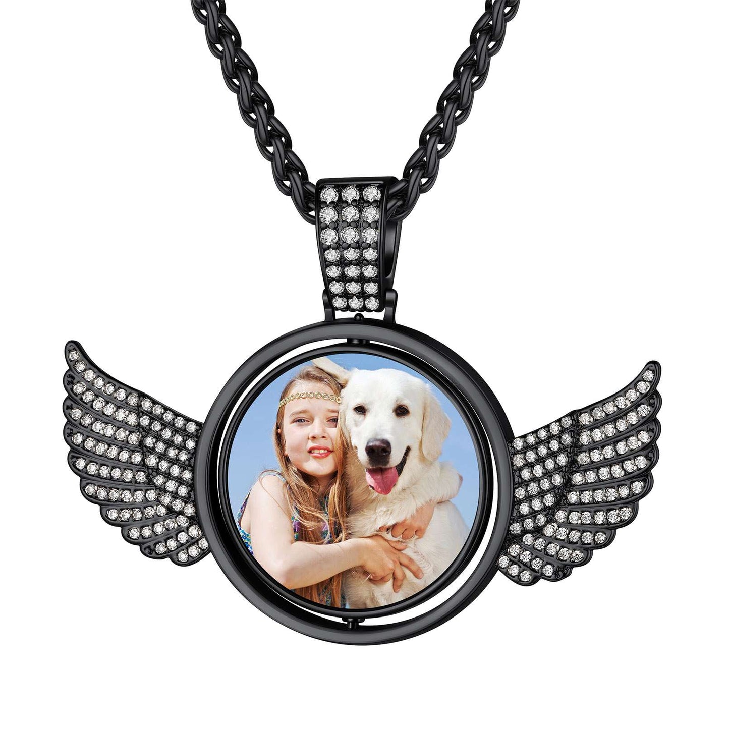 Personalized Angel Wings Rotatable Picture Necklace