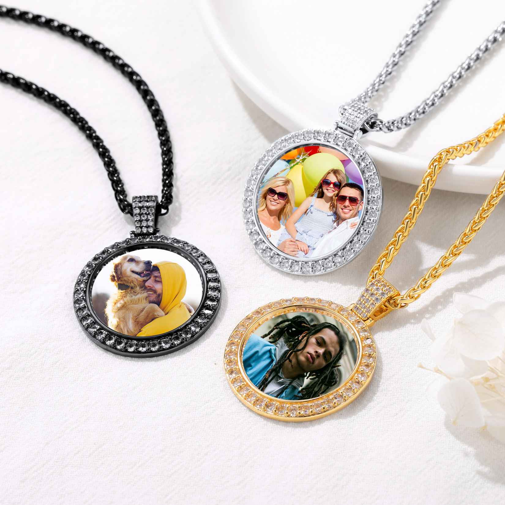 Customized Engraving Photo Necklace CZ Picture Pendant Necklace