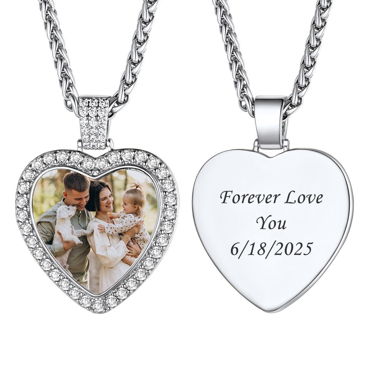 Personalized Heart Photo Pendant Necklace With Cubic Zirconia